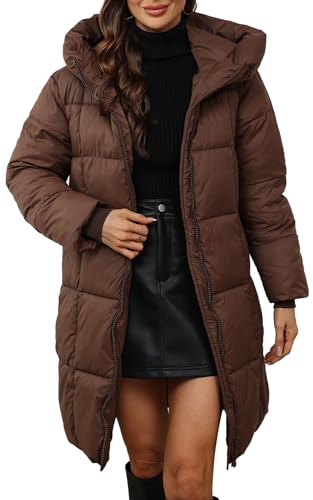 Happy Cherry Damen Wintermantel mit Kapuze Steppmantel Warmer Lang Daunenjacke Winter Winddicht Daunenmantel Outwear Braun 3XL von Happy Cherry