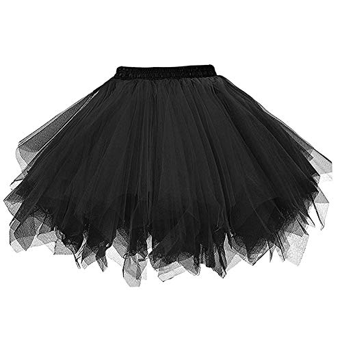 FEOYA Damenrock Tüllrock Elastisch Band Tutu 50er Karneval Tanzkleid Unterkleid Petticoat Kleid Schwarz von FEOYA