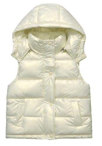 Happy Cherry Daunen Daunenweste Ärmellos Kinder Warm Winter Weste mit Reißverschluss Übergangsweste Leicht Outdoor Daunenweste mit Kapuze Beige 13-14 Jahre von Happy Cherry