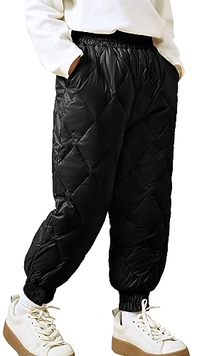 Happy Cherry Daunenhose Kinder Mädchen Jungen Winterhose Elastischer Bund Winddicht Schneehose Dicke Gefütterte Hose 110/DE Größe 104-110 von Happy Cherry