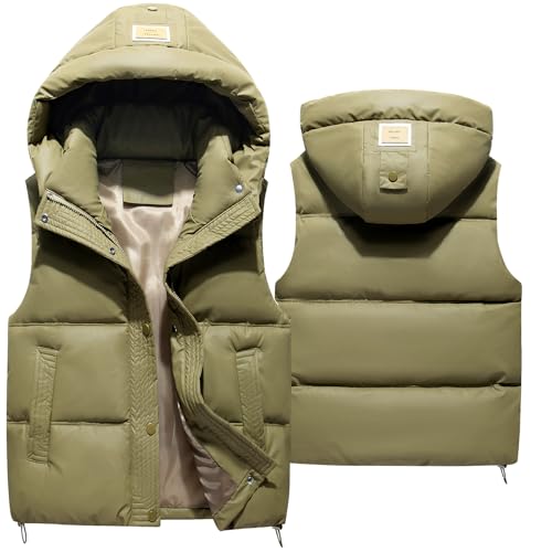 Happy Cherry - Daunenweste kinder Mädchen Weste Ärmellose Kapuzenweste Wintermantel Kleinkind Jungen Daunenweste Warme Winterweste Kinder Winterjacke für Schule Outdoor Sport - 130-140 - Grün von Happy Cherry