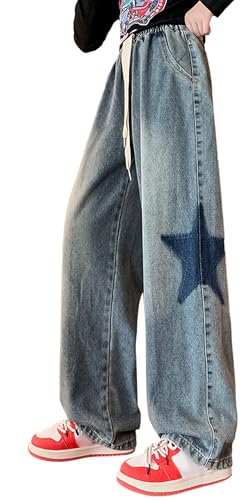 Happy Cherry Denim Hose für Mädchen Weites Bein Jeanshosen Loose Fit Straight Jeans Hose Bootcut Fashion Cowboy Hose 160 von Happy Cherry