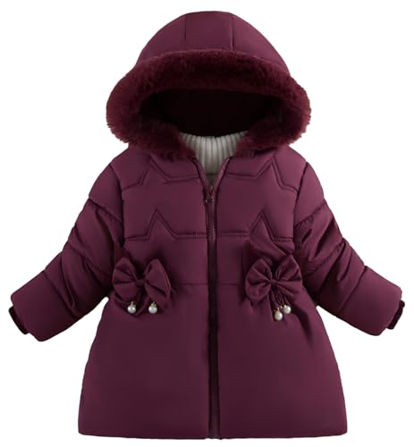 Happy Cherry - Dicker Kindermantel Winter Mädchen mit Fleece-Futter Dicke Winterjacke mit Kapuze Kinder Mäntel Kleinkind Warme Kleidung Kapuzenkleidung für Schule Outdoor Sport - 3-4 Jahre - Rot von Happy Cherry