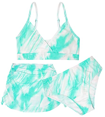 Happy Cherry Dreiteilige Mädchen Bikini Badeanzüge Kinder Hawaiian Strand Badeanzug Triangle Bralette Bikini Set mit Abnehmbaren Brustpads Tie Dye Bademode 140 von Happy Cherry