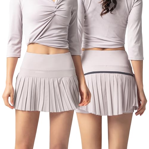 Happy Cherry Eingebaute Shorts Enger Badminton Plissee Skort für Damen Stretch Elastischer hoher breiter Bund Atmungsaktiver Activewear Minirock Grau XL von Happy Cherry