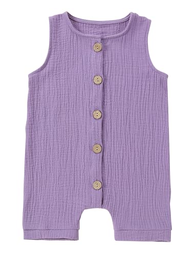 Happy Cherry - Einteilige Kleidung Baby Ärmelloser Sommer Strampler Baumwolle Junge Mädchen Overall Neugeborene Romper Kleinkinder Unisex Jumpsuit mit Knöpfen - 3-6 Monate - Lila von Happy Cherry
