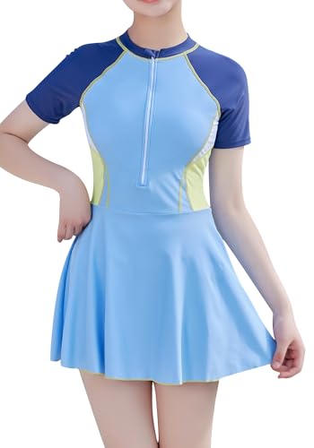 Happy Cherry - Einteiliger Badeanzug Sport Mädchen für Schwimmen Strand Surfen Sonnenschutz Badeanzüge Kurzarm Kinder 5-15 Jahre Bademode Sommer Badebekleidung Schnelltrocknend - 164-170 - Blau von Happy Cherry