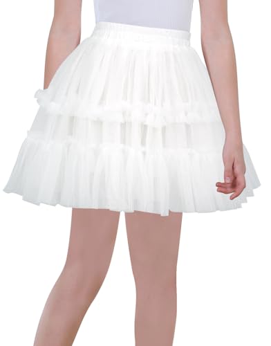 Happy Cherry Elastischer Bund Mehrschichtiger Flauschiger Tüll Mesh Fancy Kleid für Mädchen Klassischer Anziehrock für Karneval Rollenspiel Weiß 13-14 Jahre von Happy Cherry