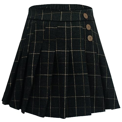 Happy Cherry Faltenrock für Mädchen mit Shorts Kinder Plissee Miniröcke für Kaltes Wetter Tweed Verdickter Warmer Gefalteter Röcke Elastischer Bund Karierter Faltenrock 110 von Happy Cherry