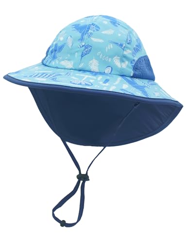 Happy Cherry - Fischerhut Dinosaurier mit Nackenschutz Jungen Mädchen Baby Sonnenhut Kinder Sonnenschutz Sommerhut UV-Schutz mit Verstellbarer Kinnriemen Kinder Strandhut Sommer - 3-12 Monate - Blau von Happy Cherry