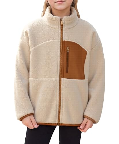 Happy Cherry Fleecejacken für Mädchen Polar Fleece Doppellagig Kinder Sportjacke Reißverschluss Winter Herbst Warm Jacke für Sport Wandern 130 CM von Happy Cherry