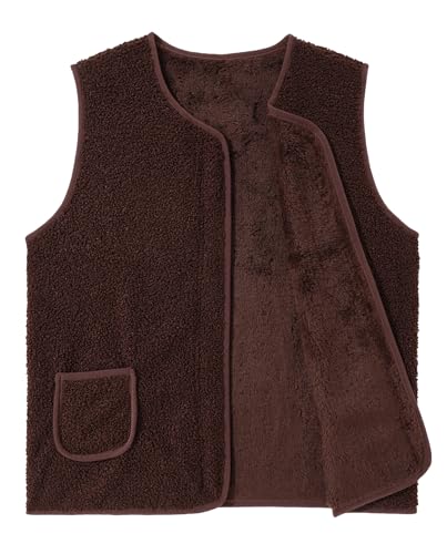 Happy Cherry Fleeceweste Jungen Mädchen Winterweste Flauschig Kinder Casual Ärmellose Warmen Fleecefutter Weste Einfarbig Dunkelbraun 140/8-9 Jahre von Happy Cherry