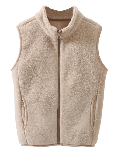Happy Cherry - Fleeceweste Mädchen Jungen Ärmellose Weste Fleece Winterweste Warmer Leicht Winterjacke Kinder Kindermantel Outdoorweste Kleinkind für Frühling Herbst - 150-160 - Beige von Happy Cherry