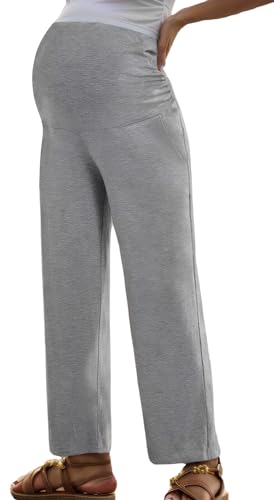 Happy Cherry Frauen Mutterschaft Hose Schwangerschaft Palazzo Lounge Hose Gerade Lässig Gemütliche Hose Elastische Taille über den Bauch Sweatpants mit Taschen M von Happy Cherry