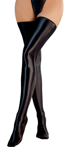 Happy Cherry Frauen Solid Halterlose StrüMpfe Sheer Silky Anti-Rutsch Glossy Oberschenkel Hohe StrüMpfe öLig GläNzende Lange Socken Karneval Clubwear Schwarz von Happy Cherry