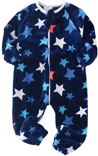 Happy Cherry Fußlos Schlafanzug für Jungen Mädchen Reißverschluss Baby Schlafanzüge Kinder Warme Fleece Schlafoveralls Hoodless Pyjamas Jumpsuit 80 von Happy Cherry