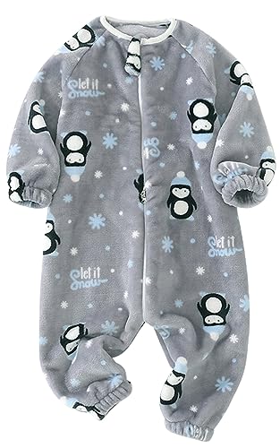 Happy Cherry Fußlos Schlafanzug für Jungen Mädchen Reißverschluss Baby Schlafanzüge Kinder Warme Fleece Schlafoveralls Hoodless Pyjamas Jumpsuit 80 von Happy Cherry