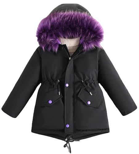 Happy Cherry Gefütterte Regenjacke Kinder mit Kapuze Steppjacke Winter Warm Wintermantel Verdickte Winterjacke Mädchen Größe 130/6-7 Jahre von Happy Cherry