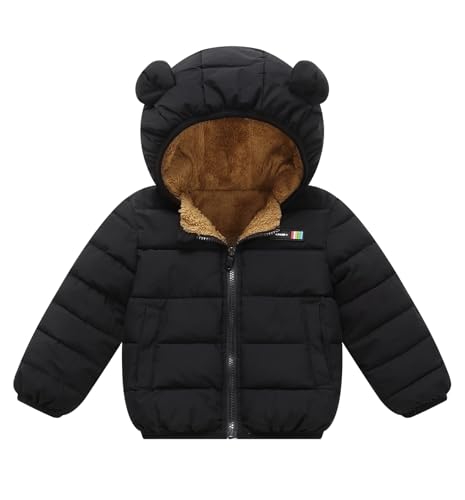 Happy Cherry - Gefütterte Wintermäntel Baby mit Kapuze Kleinkinder Winterjacke mit Futter für Mädchen Jungen Kinder Mantel Teenager Warme Jacke Kleidung für Schule Outdoor - 5-6 Jahre - Schwarz von Happy Cherry