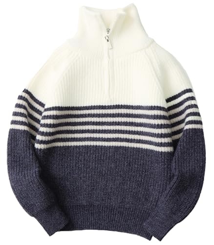 Happy Cherry - Gestreifte Pullover Jungen Kinder Sweatshirts Winter Pull-Over Rollkragenpullover Lange Ärmel Warme Oberbekleidung - 140-150 cm - Blau von Happy Cherry