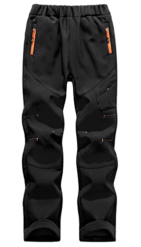 Happy Cherry Herbst Winter Kind Outdoor Hose Sport Jungen Mädchen Wanderhose Skihose Stretch Softshellhose mit Gefüttert Reißverschlusstaschen Schwarz Etikett M von Happy Cherry