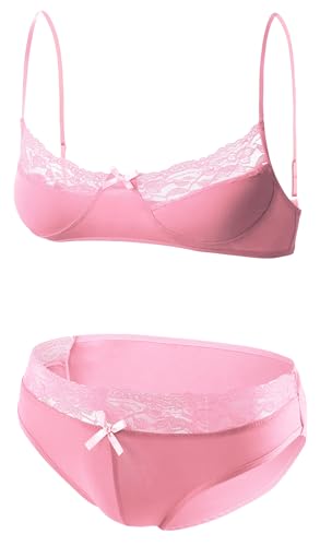 Happy Cherry Herren Ausgeschnittenes Sexy Unterwäsche Set für Schlafzimmer Schleifen Spitzenbesatz Bralette Set Junggesellenabschied Rosa XXL von Happy Cherry