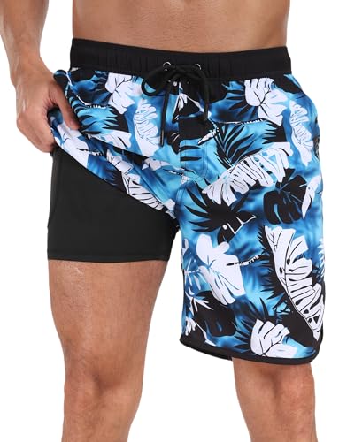 Happy Cherry Herren Badehose Schnelltrocknend Badeshorts mit Taschen und Kompression Liner Männer Lockere Surfen Strandhose Sommer Board Shorts XXL von Happy Cherry
