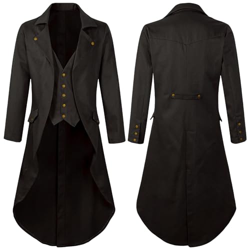 Happy Cherry Herren Steampunk Dark Gothic Retro Jacke Viktorianische Gefälschte 2-Stücke Tailmant Vintage Halloween Kostüm Smoking Mantel Uniform Braun M von Happy Cherry