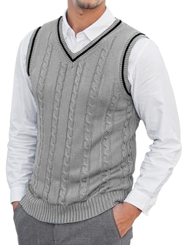 Happy Cherry Herren Strick Angepasste Gilet männlichen Frühling Herbst Winter Ärmellose Oberbekleidung Pullover Weste lässig V-Ausschnitt Overalls Weste Grau M von Happy Cherry