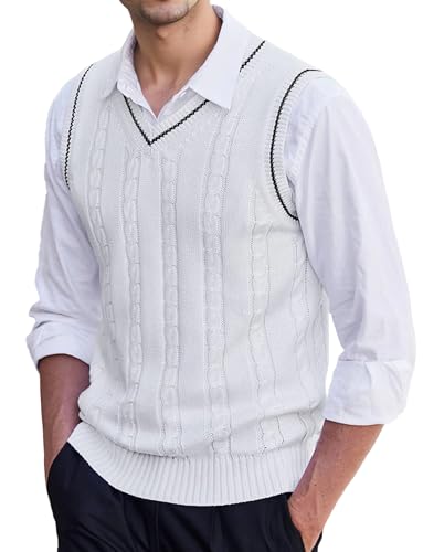 Happy Cherry Herren Strick Angepasste Gilet männlichen Frühling Herbst Winter Ärmellose Oberbekleidung Pullover Weste lässig V-Ausschnitt Overalls Weste Weiß XL von Happy Cherry