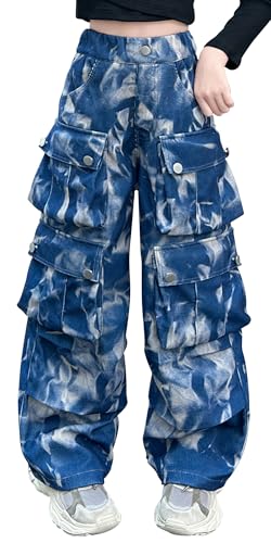 Happy Cherry Hip Hop Hose Mädchen Cargohosen Camouflage Hose Freizeithose Bequem Bund Dance Outdoor Hose mit Taschen Blau 170(158-164) von Happy Cherry