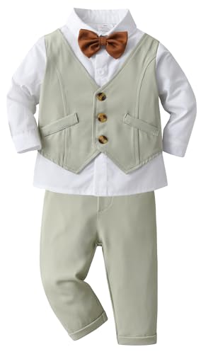 Happy Cherry - Hochzeitsanzug Jungen Taufanzug Kleinkinder für Zeremonie Hochzeitsfeier Festlich Kinder Bekleidungssets Anzüge Hemd Weste Hose Fliege für Winter Frühling Herbst - 3-4 Jahre - Weiß von Happy Cherry