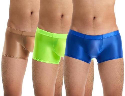 Happy Cherry Hohe Elastische Helle Boxer für Männer Durchsichtige Kurze Höschen Weiche Unterwäsche Schimmernde Pyjama Unterteile Schlafbekleidung Grün Blau Braun L von Happy Cherry