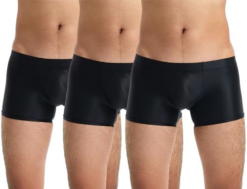 Happy Cherry Hohe Elastische Helle Boxer für Männer Durchsichtige Kurze Höschen Weiche Unterwäsche Schimmernde Pyjama Unterteile Schlafbekleidung Schwarz L von Happy Cherry