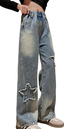 Happy Cherry Jeans Hosen Kinder Mädchen Jeans Vintage Hose mit Weitem Bein für Kinder 10-11Jahre von Happy Cherry