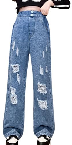 Happy Cherry Jeans Hosen Kinder Mädchen Jeans Vintage Hose mit Weitem Bein für Kinder 10-11Jahre von Happy Cherry