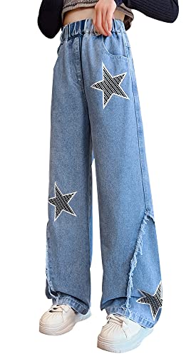 Happy Cherry Jeans Mädchen Ripped Wide Leg Cargo Hose Vintage Löcher Denim Blau 13-15Jahre von Happy Cherry