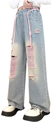 Happy Cherry - Jeans Mädchen Teenager Hosen Denim Vintage Jeanshosen Hohe Taille Kinder für Sommer Winter Frühling Herbst - 11-12 Jahre - Blau von Happy Cherry