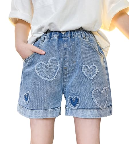 Happy Cherry - Jeansshorts Bermuda Mädchen Sommer Jeans Hose Baggy Shorts Kinder mit Elastischem Bund Hosen Stretch Denim Lässig Vintage Teenager mit Weitem Bein - 120-130 - Blau von Happy Cherry