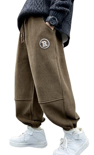 Happy Cherry Jogginghose Kinder Jungen Hosen Sporthose Cordhose Frühling Herbst Freizeithosen Cargohose Baggy Streetwear 130/6-7 Jahre Khaki von Happy Cherry