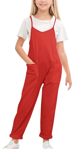 Happy Cherry Jumpsuit für Mädchen Kinder Sommer Spaghetti-Träger Overall mit Taschen Lässiges Outfit Latzhose 140 CM von Happy Cherry