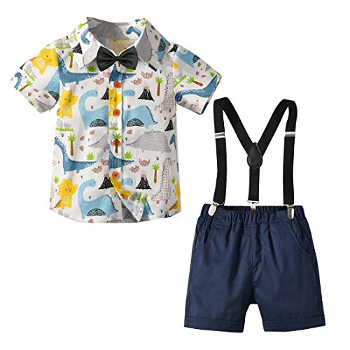 Happy Cherry - Jungen Bekleidungssets Taufe Baby Set Hochzeit Sommer Kleinkind Anzüge Baumwolle für Zeremonie Festlich Geburtstag Shirt Top Kurzarm Hosenträger Strap Shorts für Kinder 3-4 Jahre von Happy Cherry