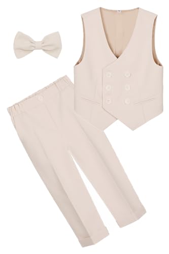 Happy Cherry - Jungen Hochzeit Baby Anzug Babykleidungset Taufe Anzüge Kleinkinder für Zeremonie Festlich Hochzeitsanzug Kinder Herbst Hemd Weste Hose Fliege - 110-120 - Beige Happy Cherry - Jungen Hochzeit Baby Anzug Babykleidungset Taufe Anzüge Kleinkinder für Zeremonie Festlich Hochzeitsanzug Kinder Herbst Hemd Weste Hose Fliege - 110-120 - Beige von Happy Cherry