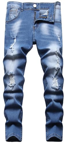 Happy Cherry Jungen Jeans Kinder Zerrissen Jeanshosen Stretch Skinny Jeans Hosen Teenager Straight Fit Boot Cut Hosen Alter 15-16 Jahre von Happy Cherry