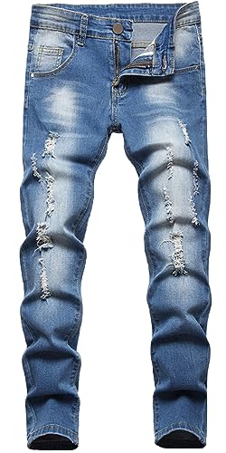 Happy Cherry Jungen Jeans Kinder Zerrissen Jeanshosen Stretch Skinny Jeans Hosen Teenager Straight Fit Boot Cut Hosen Alter 15-16 Jahre von Happy Cherry