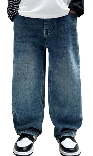Happy Cherry Jungen Jeans mit Elastikbund Denim Schlupfjeans für Kleinkinder Straight Fit Weicher Schule Alltag Hellblau 120 von Happy Cherry