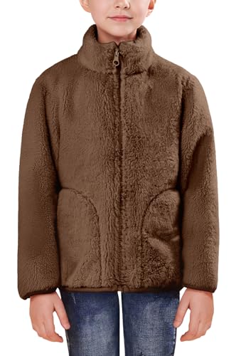 Happy Cherry Jungen Mädchen Polar Fleece Jacke mit Reißverschluss Kinder Casual Übergangsjacke Kleinkind Dicke Outerwear Winter Warm Sherpajacke 170 CM von Happy Cherry