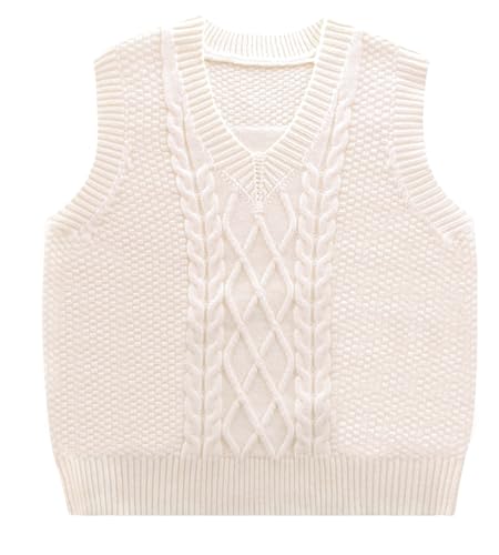 Happy Cherry Jungen Mädchen Weste V-Ausschnitt Baumwolle Strickweste Ärmellos Pullunder Stretch Pullover Gestrickte Oberteil für Herbst Winter 110CM von Happy Cherry