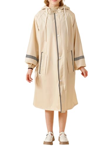 Happy Cherry - Jungen Regenponcho Wasserdichter Regenmantel Mädchen Regenjacke Unisex Kinder mit Kapuze Kleinkind Regencape Regenbekleidung für Frühling Sommer Herbst und Winter - 140–150 - Beige von Happy Cherry