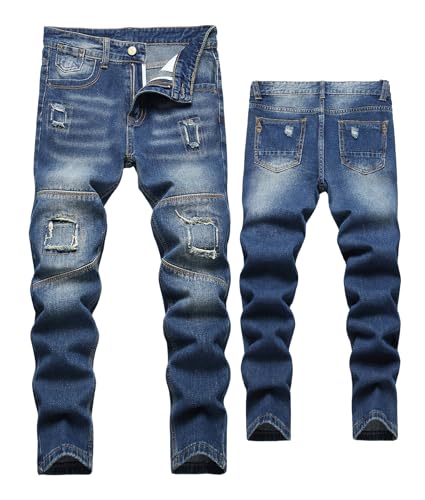 Happy Cherry Jungen Skinny Jeans Kinder Zerrissen Jeanshosen mit Taschen Teenager Slim Fit Denim Hosen Alter 11-12 Jahre Dunkelblau von Happy Cherry